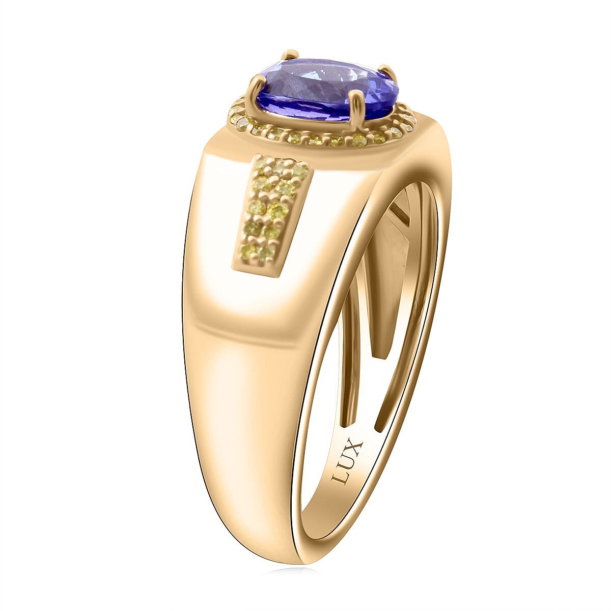 Luxoro AAA Tanzanite and I3 Natural Yellow Diamond 2.15 ctw Men's Ring in 10K Yellow Gold (Size 12.0) 8 Grams image number 2