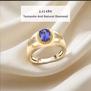 Luxoro AAA Tanzanite and I3 Natural Yellow Diamond 2.15 ctw Men's Ring in 10K Yellow Gold (Size 13.0) 8 Grams