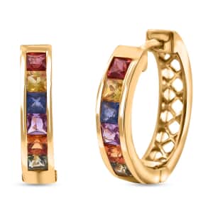 Doorbuster Premium Rainbow Sapphire 1.60 ctw Hoop Earrings in Vermeil Yellow Gold Over Sterling Silver