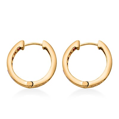 Premium Rainbow Sapphire 1.60 ctw Hoop Earrings in Vermeil Yellow Gold Over Sterling Silver