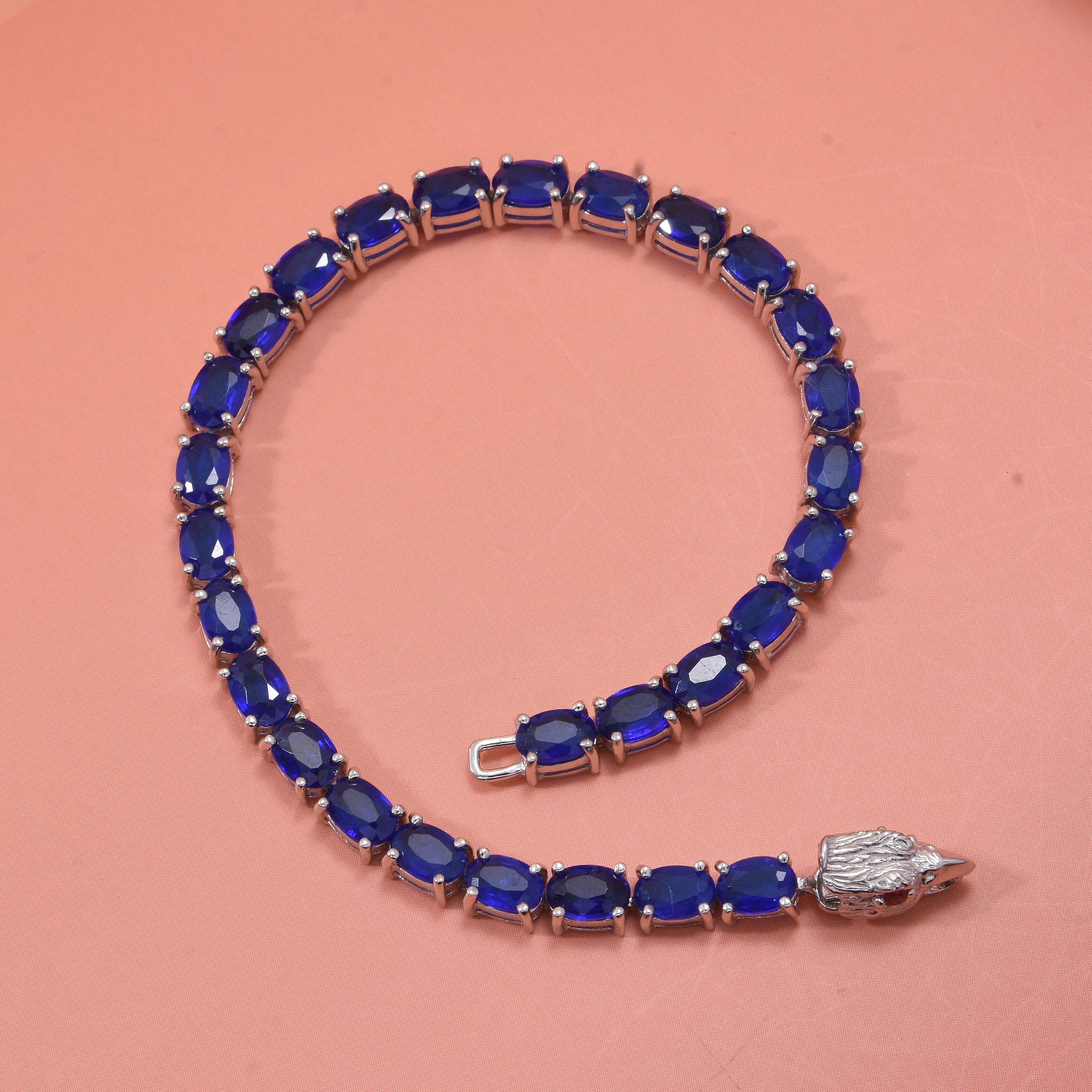 Vietnamese Cobalt Blue Spinel (DF) and Niassa Ruby (FF) 13.35 ctw Eagle Head Tennis Bracelet in Rhodium Over Sterling Silver (6.50 In)