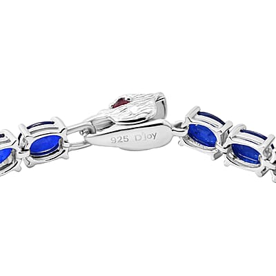 Vietnamese Cobalt Blue Spinel (DF) and Niassa Ruby (FF) 13.35 ctw Eagle Head Tennis Bracelet in Rhodium Over Sterling Silver (6.50 In)