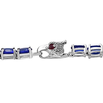 Vietnamese Cobalt Blue Spinel (DF) and Niassa Ruby (FF) 13.35 ctw Eagle Head Tennis Bracelet in Rhodium Over Sterling Silver (6.50 In)