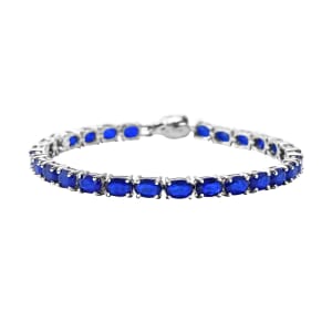 Vietnamese Cobalt Blue Spinel (DF) and Niassa Ruby (FF) 14.90 ctw Eagle Head Tennis Bracelet in Rhodium Over Sterling Silver (7.25 In)