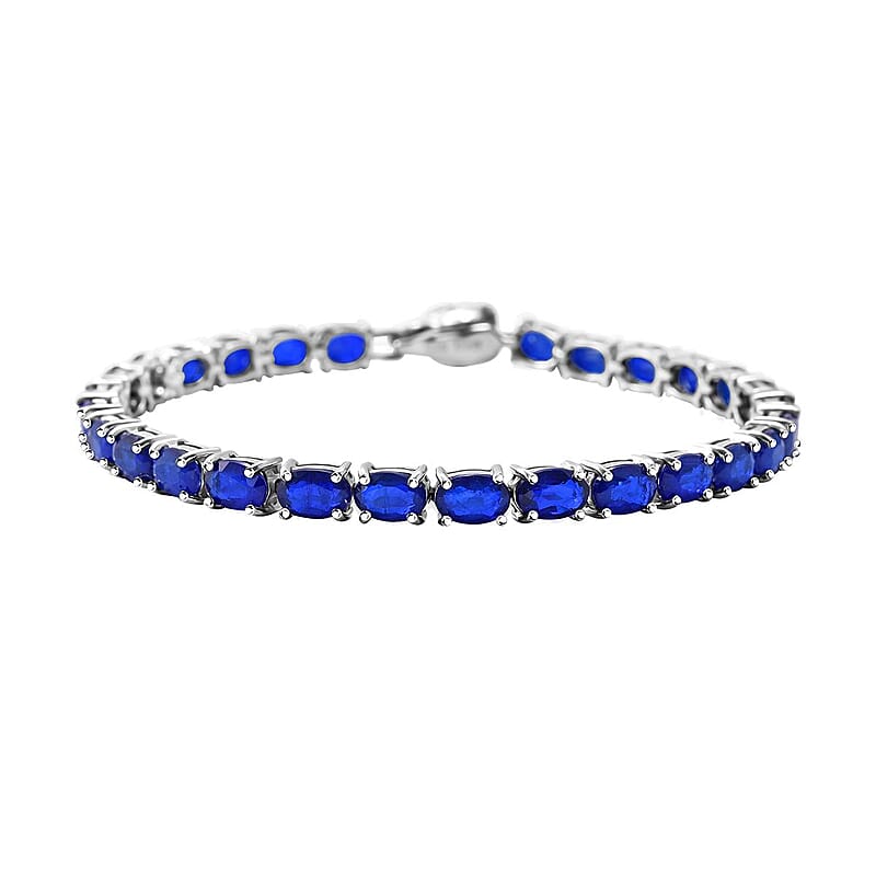 Vietnamese Cobalt Blue Spinel (DF) and Niassa Ruby (FF) 16.40 ctw Eagle Head Tennis Bracelet in Rhodium Over Sterling Silver (8.00 In)