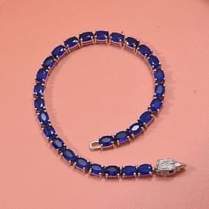 Vietnamese Cobalt Blue Spinel (DF) and Niassa Ruby (FF) 16.40 ctw Eagle Head Tennis Bracelet in Rhodium Over Sterling Silver (8.00 In)