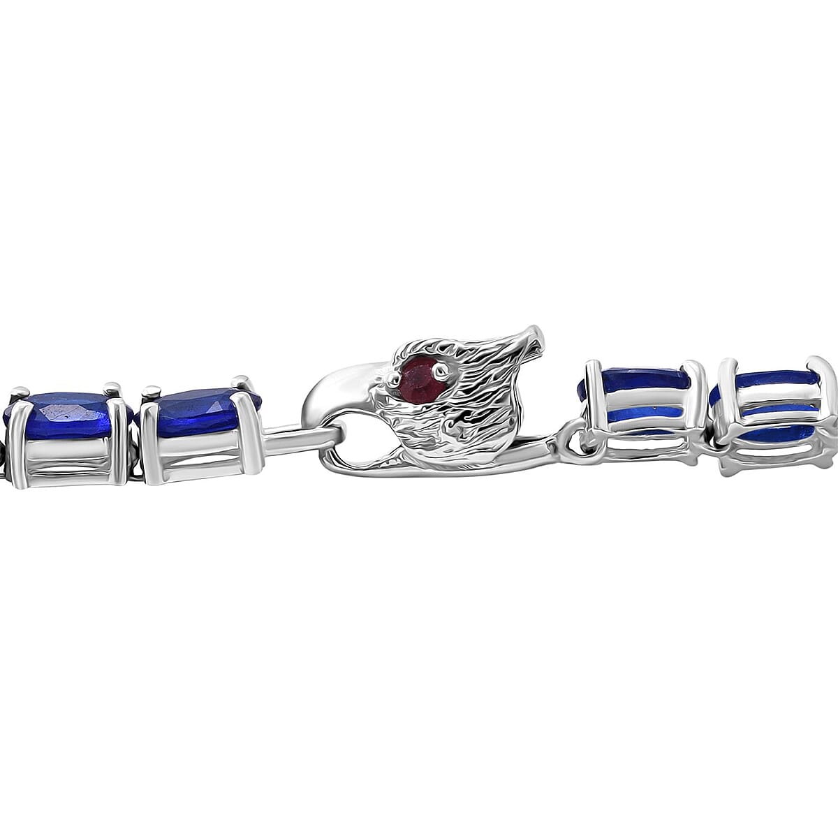 Vietnamese Cobalt Blue Spinel (DF) and Niassa Ruby (FF) 16.40 ctw Eagle Head Tennis Bracelet in Rhodium Over Sterling Silver (8.00 In) image number 3