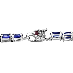 Vietnamese Cobalt Blue Spinel (DF) and Niassa Ruby (FF) 16.40 ctw Eagle Head Tennis Bracelet in Rhodium Over Sterling Silver (8.00 In)
