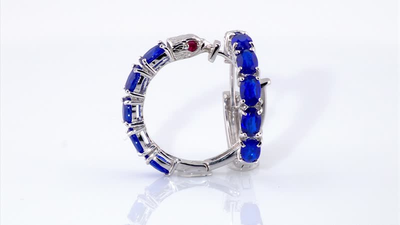 Tanzanian Blue Spinel (DF) and Niassa Ruby (FF) 5.40 ctw Eagle Head Earrings in Rhodium Over Sterling Silver