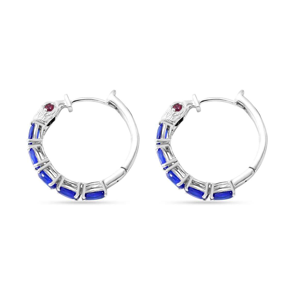 Tanzanian Blue Spinel (DF) and Niassa Ruby (FF) 5.40 ctw Eagle Head Earrings in Rhodium Over Sterling Silver image number 3