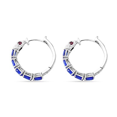 Tanzanian Blue Spinel (DF) and Niassa Ruby (FF) 5.40 ctw Eagle Head Earrings in Rhodium Over Sterling Silver