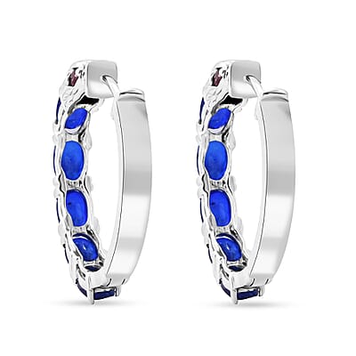 Tanzanian Blue Spinel (DF) and Niassa Ruby (FF) 5.40 ctw Eagle Head Earrings in Rhodium Over Sterling Silver