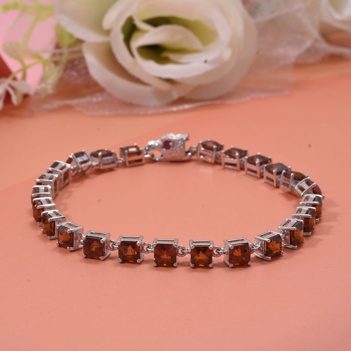 AAA Sunset Zircon and Niassa Ruby (FF) 20.50 ctw Eagle Bracelet in Rhodium Over Sterling Silver (7.25 In) image number 1