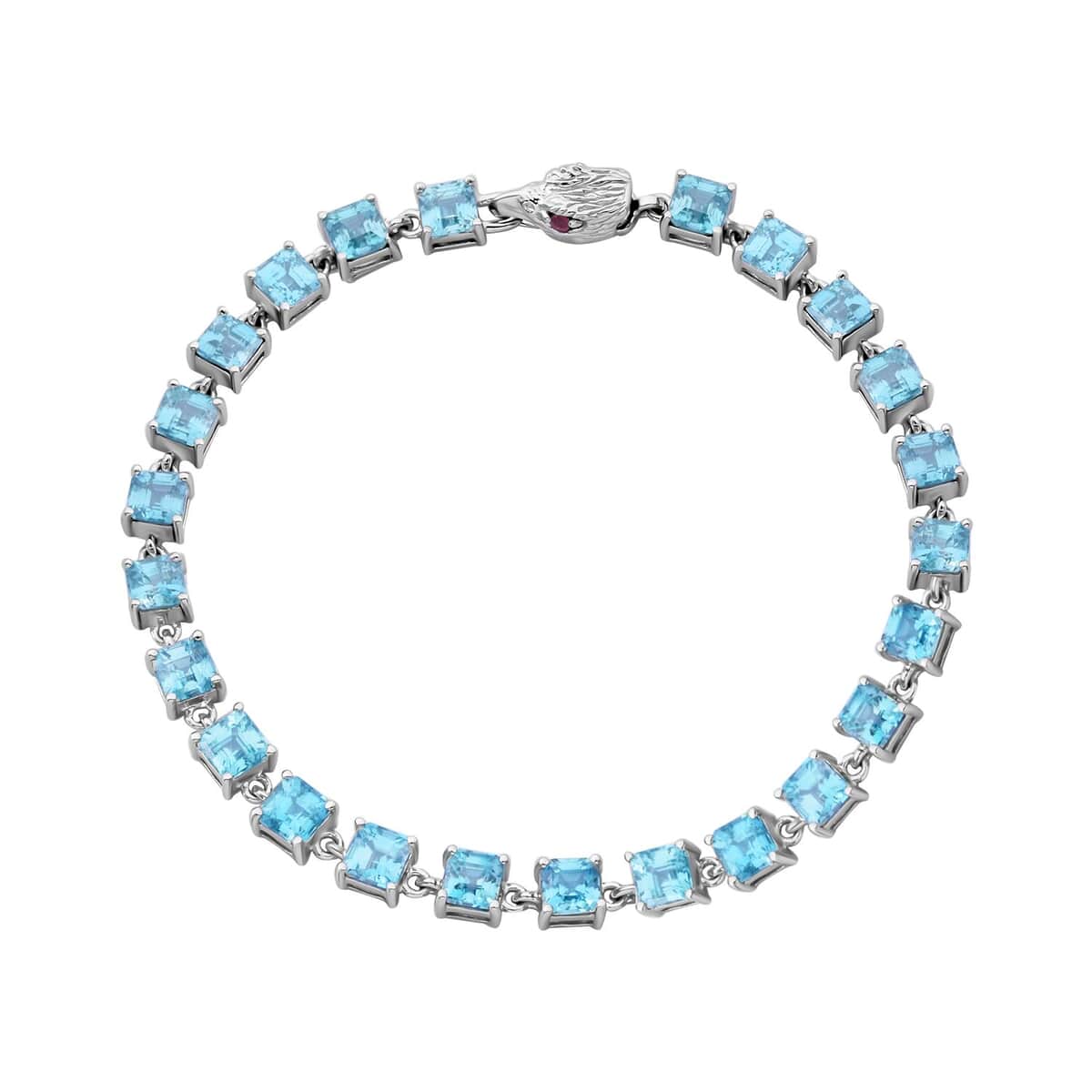 AAA Cambodian Blue Zircon and Niassa Ruby (FF) 17.00 ctw Eagle Bracelet in Rhodium Over Sterling Silver (6.50 In) image number 0