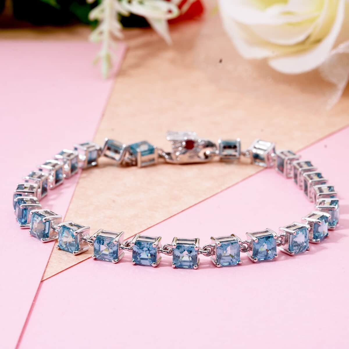 AAA Cambodian Blue Zircon and Niassa Ruby (FF) 17.00 ctw Eagle Bracelet in Rhodium Over Sterling Silver (6.50 In) image number 1