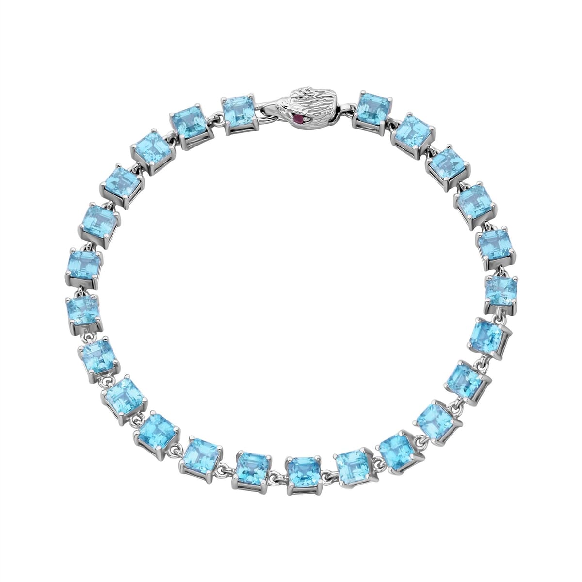 AAA Cambodian Blue Zircon and Niassa Ruby (FF) 18.60 ctw Eagle Bracelet in Rhodium Over Sterling Silver (7.25 In) image number 0