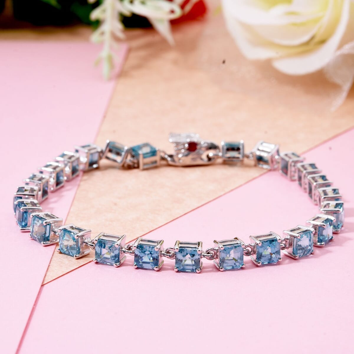 AAA Cambodian Blue Zircon and Niassa Ruby (FF) 18.60 ctw Eagle Bracelet in Rhodium Over Sterling Silver (7.25 In) image number 1