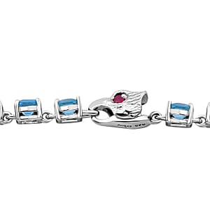 AAA Cambodian Blue Zircon and Niassa Ruby (FF) 18.60 ctw Eagle Bracelet in Rhodium Over Sterling Silver (7.25 In)