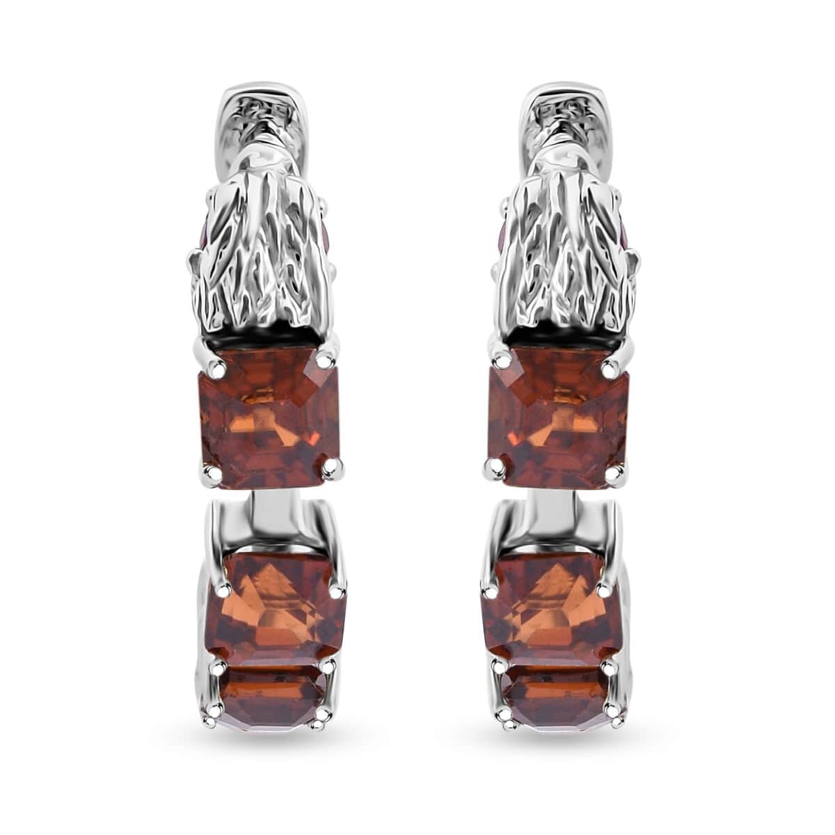 Doorbuster AAA Sunset Zircon and Niassa Ruby (FF) 7.00 ctw Eagle Hoop Earrings in Rhodium Over Sterling Silver image number 0