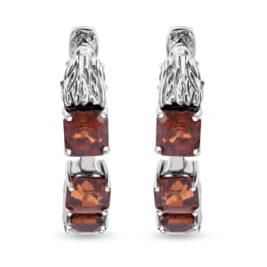 Doorbuster AAA Sunset Zircon and Niassa Ruby (FF) 7.00 ctw Eagle Hoop Earrings in Rhodium Over Sterling Silver