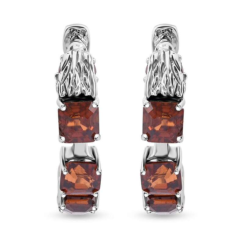 AAA Sunset Zircon and Niassa Ruby (FF) 7.00 ctw Eagle Hoop Earrings in Rhodium Over Sterling Silver