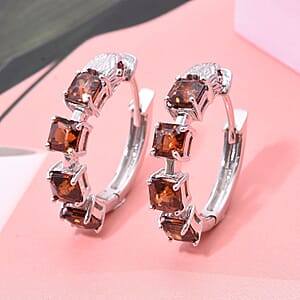 AAA Sunset Zircon and Niassa Ruby (FF) 7.00 ctw Eagle Hoop Earrings in Rhodium Over Sterling Silver
