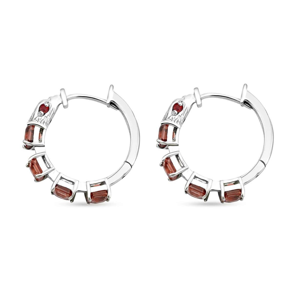 Doorbuster AAA Sunset Zircon and Niassa Ruby (FF) 7.00 ctw Eagle Hoop Earrings in Rhodium Over Sterling Silver image number 3