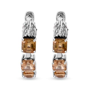 AAA Yellow Zircon and Niassa Ruby (FF) 6.30 ctw Eagle Hoop Earrings in Rhodium Over Sterling Silver