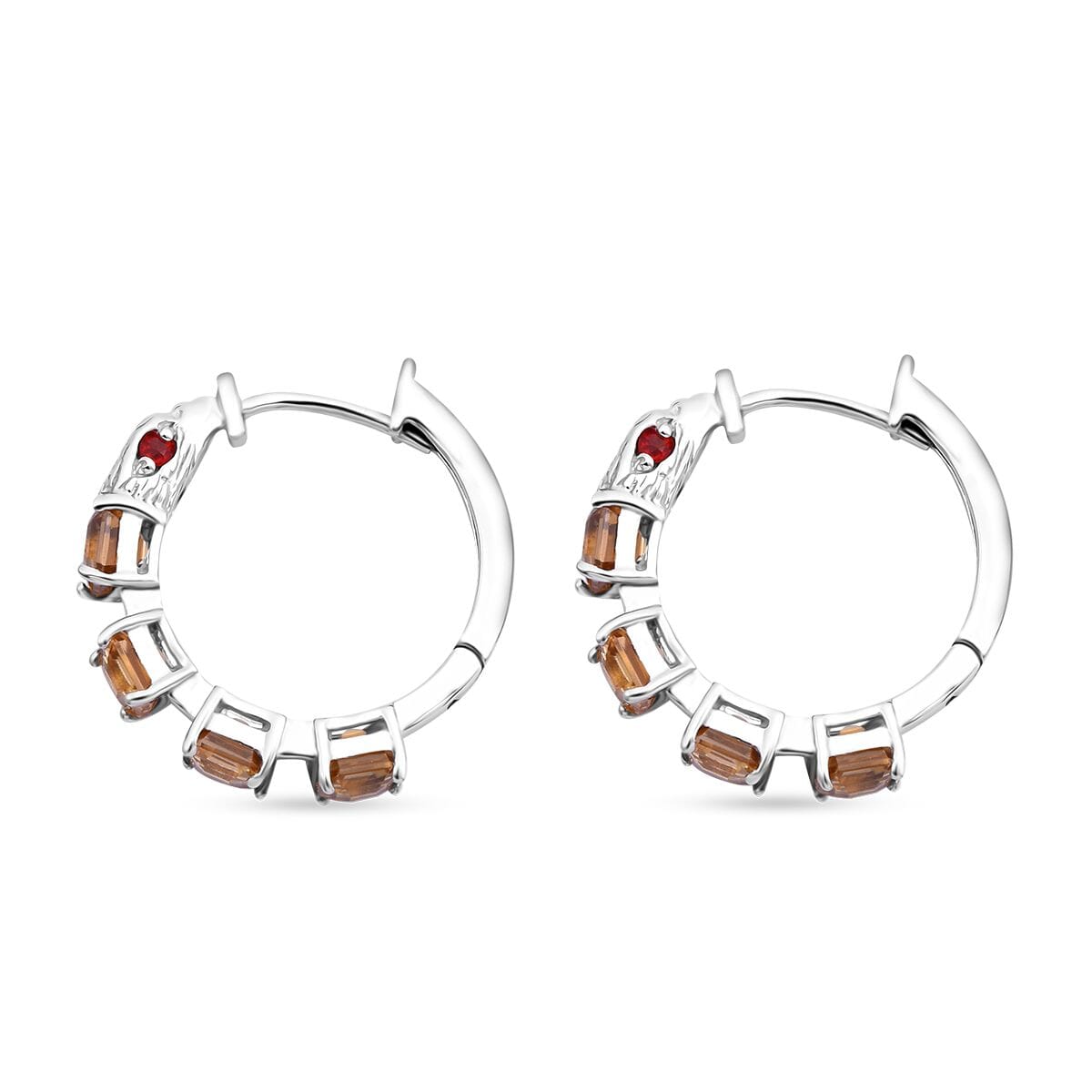 AAA Yellow Zircon and Niassa Ruby (FF) 6.30 ctw Eagle Hoop Earrings in Rhodium Over Sterling Silver image number 3