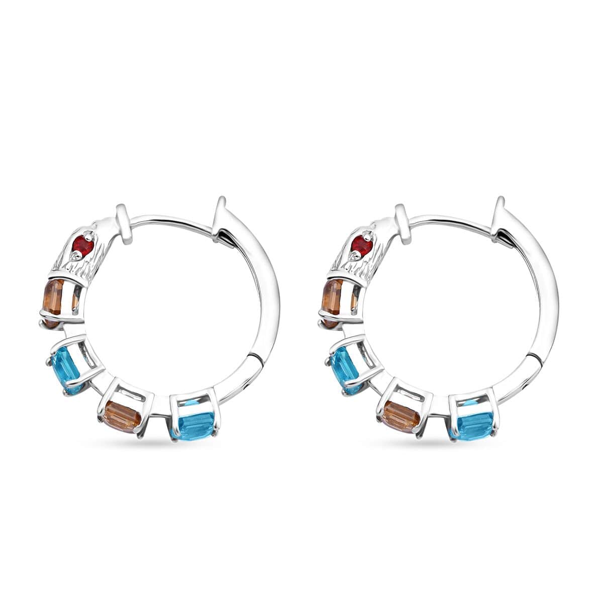 AAA Multi Zircon and Niassa Ruby (FF) 6.75 ctw Eagle Hoop Earrings in Rhodium Over Sterling Silver image number 3