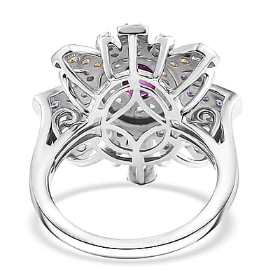 AAA Radiant Ember Garnet and Multi Gemstone 2.00 ctw Radiant Starburst Ring in Rhodium Over Sterling Silver (Size 10.0)