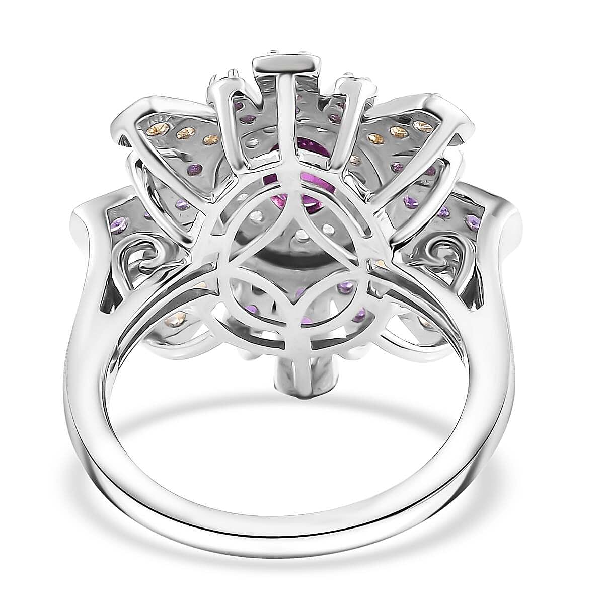 AAA Radiant Ember Garnet and Multi Gemstone 2.00 ctw Radiant Starburst Ring in Rhodium Over Sterling Silver (Size 6.0) image number 4