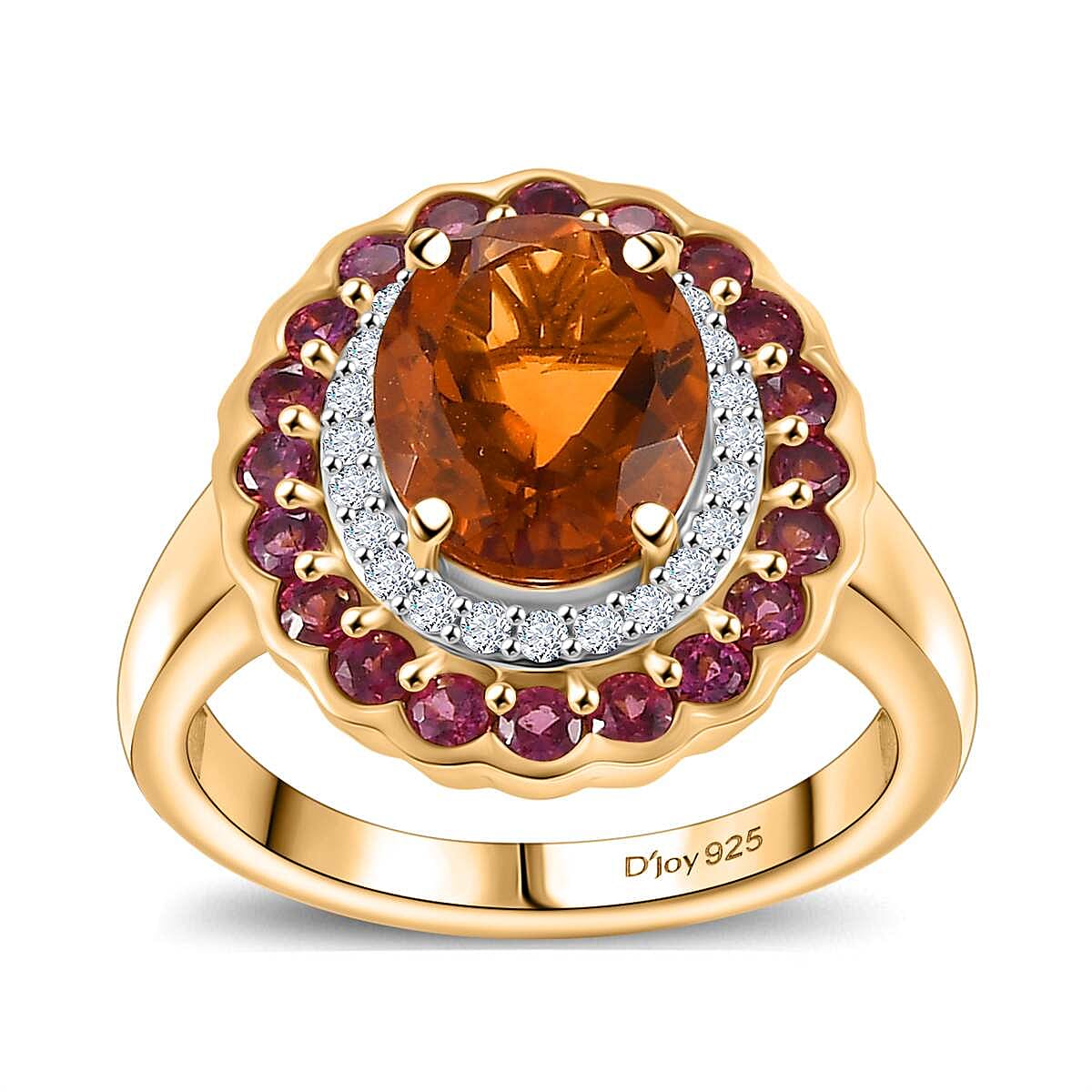 D'Joy Premium Santa Ana Madeira Citrine and Multi Gemstone 3.80 ctw Radiant Flame Bloom Ring in 18K Vermeil Yellow Gold Over Sterling Silver (Size 10.0)