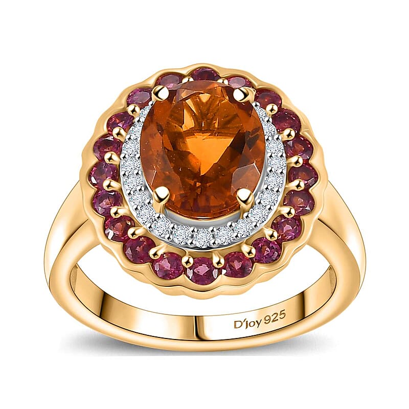 D'Joy Premium Santa Ana Madeira Citrine and Multi Gemstone 3.80 ctw Radiant Flame Bloom Ring in 18K Vermeil Yellow Gold Over Sterling Silver (Size 10.0)