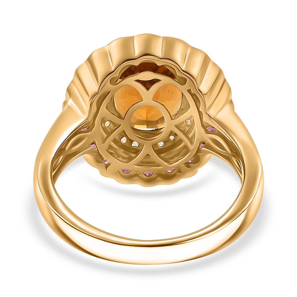 D'Joy Premium Santa Ana Madeira Citrine and Multi Gemstone 3.80 ctw Radiant Flame Bloom Ring in 18K Vermeil Yellow Gold Over Sterling Silver (Size 10.0)