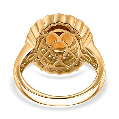 D'Joy Premium Santa Ana Madeira Citrine and Multi Gemstone 3.80 ctw Radiant Flame Bloom Ring in 18K Vermeil Yellow Gold Over Sterling Silver (Size 10.0)