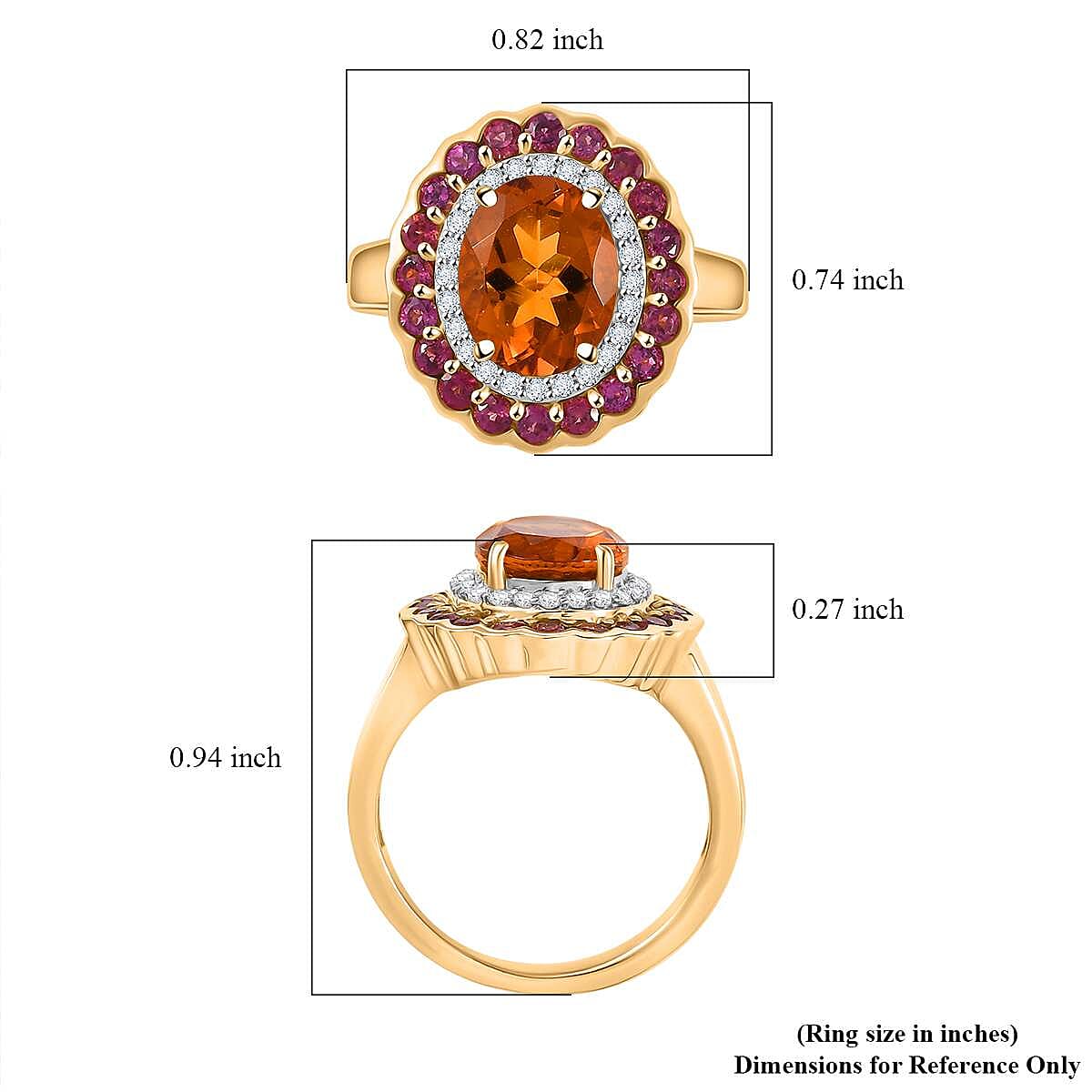 D'Joy Premium Santa Ana Madeira Citrine and Multi Gemstone 3.80 ctw Radiant Flame Bloom Ring in 18K Vermeil Yellow Gold Over Sterling Silver (Size 10.0)