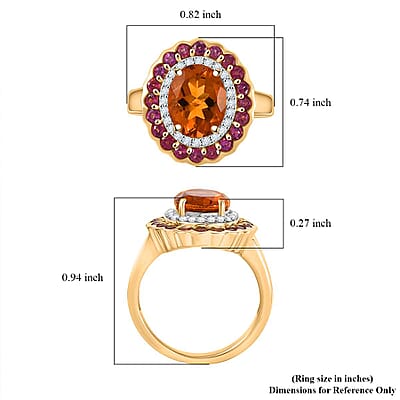 D'Joy Premium Santa Ana Madeira Citrine and Multi Gemstone 3.80 ctw Radiant Flame Bloom Ring in 18K Vermeil Yellow Gold Over Sterling Silver (Size 10.0)