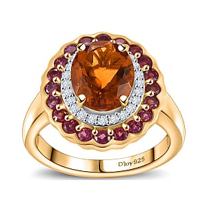 Premium Santa Ana Madeira Citrine and Multi Gemstone 3.80 ctw Radiant Flame Bloom Ring in 18K Vermeil Yellow Gold Over Sterling Silver (Size 8.0)