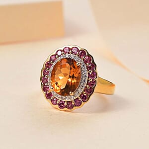 Premium Santa Ana Madeira Citrine and Multi Gemstone 3.80 ctw Radiant Flame Bloom Ring in 18K Vermeil Yellow Gold Over Sterling Silver (Size 8.0)