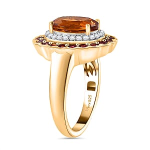 Premium Santa Ana Madeira Citrine and Multi Gemstone 3.80 ctw Radiant Flame Bloom Ring in 18K Vermeil Yellow Gold Over Sterling Silver (Size 8.0)