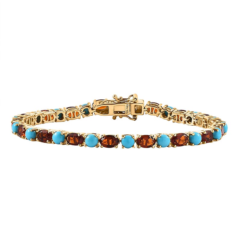 D'Joy Premium Sleeping Beauty Turquoise and Santa Ana Madeira Citrine 12.20 ctw Tennis Bracelet in 18K Vermeil Yellow Gold Over Sterling Silver (7.25 In)