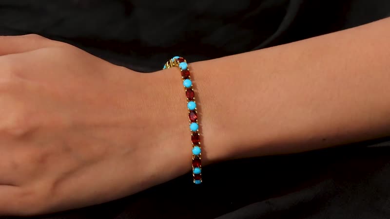 Premium Santa Ana Madeira Citrine and Sleeping Beauty Turquoise 12.20 ctw Tennis Bracelet in 18K Vermeil Yellow Gold Over Sterling Silver (7.25 In)