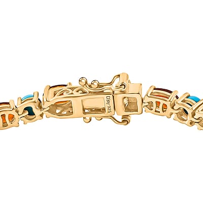 D'Joy Premium Sleeping Beauty Turquoise and Santa Ana Madeira Citrine 12.20 ctw Tennis Bracelet in 18K Vermeil Yellow Gold Over Sterling Silver (7.25 In)