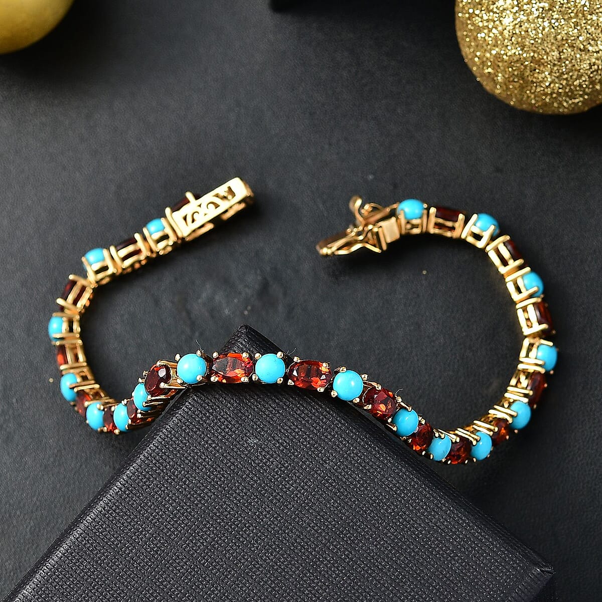 Premium Sleeping Beauty Turquoise and Santa Ana Madeira Citrine 13.25 ctw Tennis Bracelet in 18K Vermeil Yellow Gold Over Sterling Silver (8.00 In) image number 1