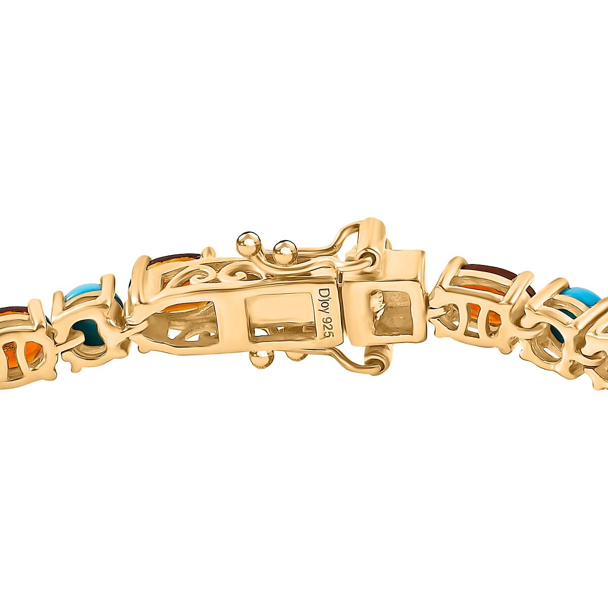 Premium Sleeping Beauty Turquoise and Santa Ana Madeira Citrine 13.25 ctw Tennis Bracelet in 18K Vermeil Yellow Gold Over Sterling Silver (8.00 In) image number 3