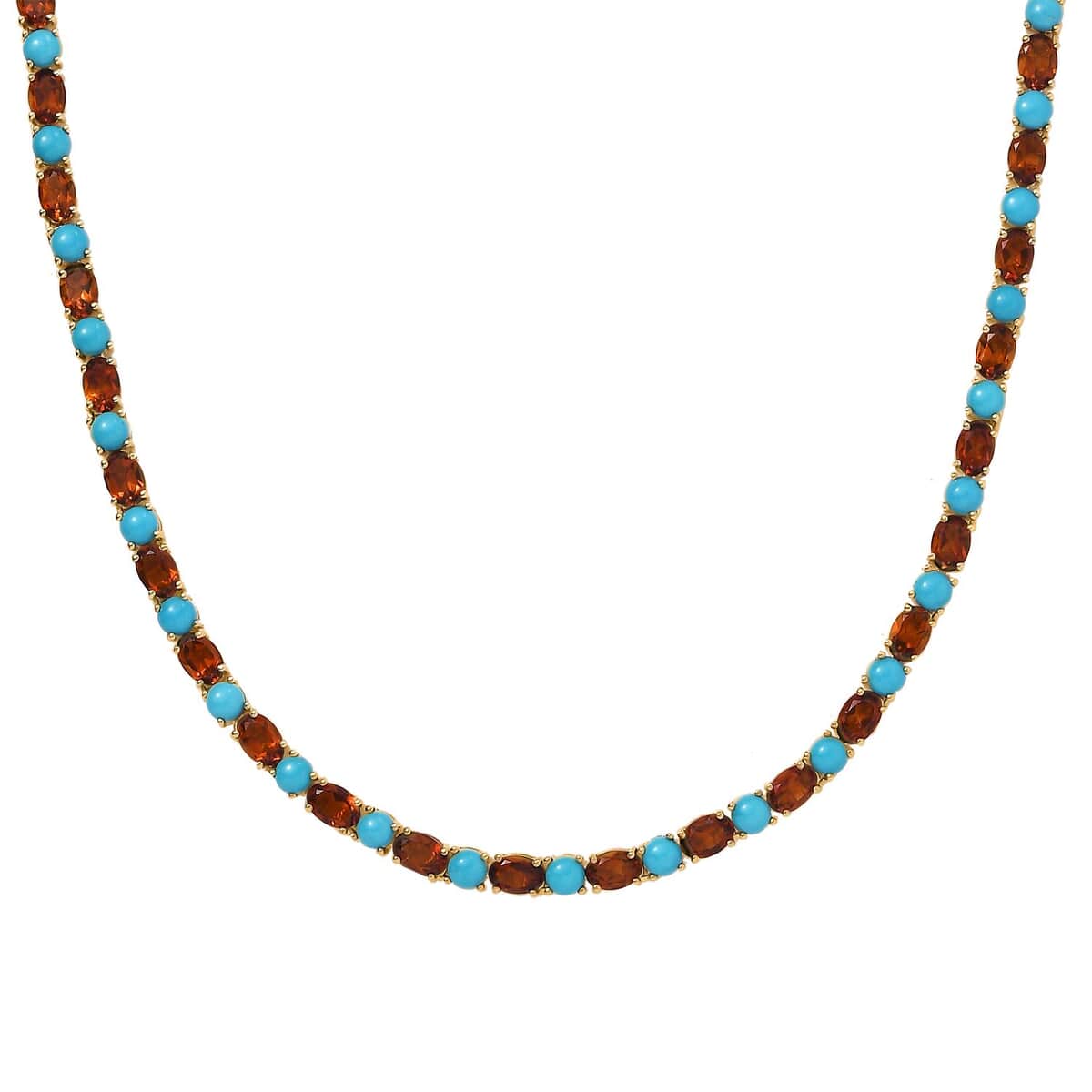 Premium Sleeping Beauty Turquoise and Santa Ana Madeira Citrine 31.90 ctw Tennis Necklace in 18K Vermeil Yellow Gold Over Sterling Silver 18 Inches image number 0