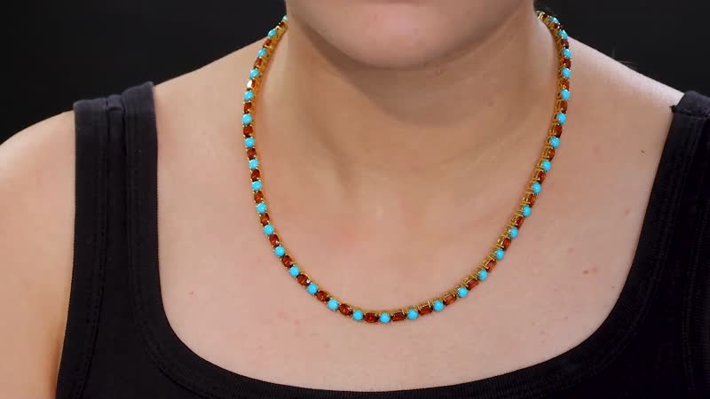Premium Sleeping Beauty Turquoise and Santa Ana Madeira Citrine 31.90 ctw Tennis Necklace in 18K Vermeil Yellow Gold Over Sterling Silver 18 Inches