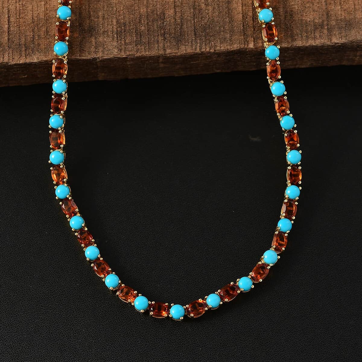 Premium Sleeping Beauty Turquoise and Santa Ana Madeira Citrine 31.90 ctw Tennis Necklace in 18K Vermeil Yellow Gold Over Sterling Silver 18 Inches image number 1