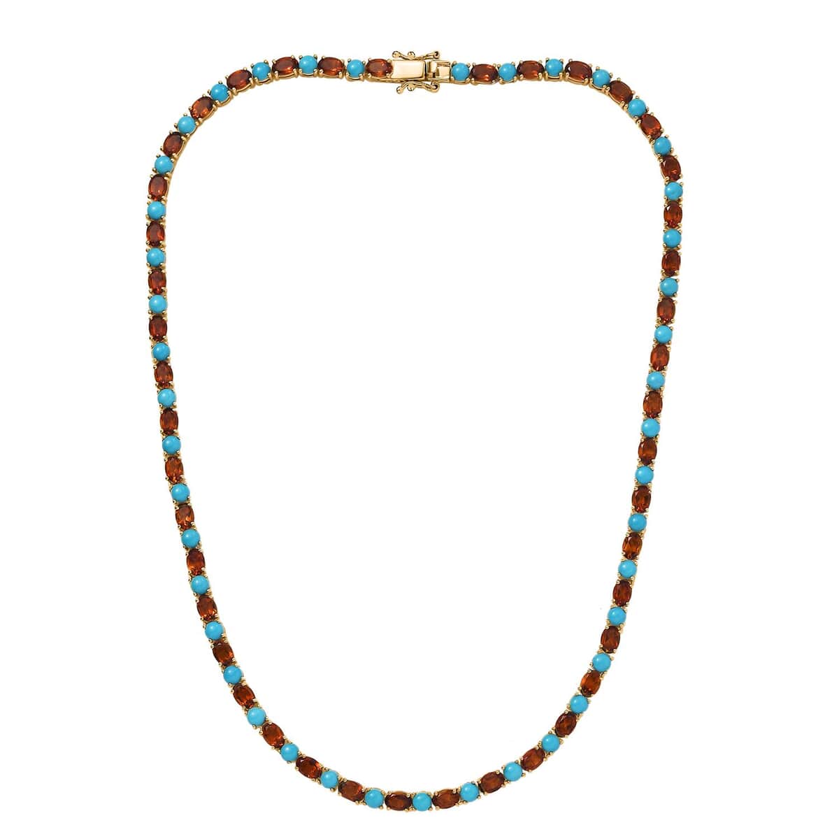 Premium Sleeping Beauty Turquoise and Santa Ana Madeira Citrine 31.90 ctw Tennis Necklace in 18K Vermeil Yellow Gold Over Sterling Silver 18 Inches image number 3